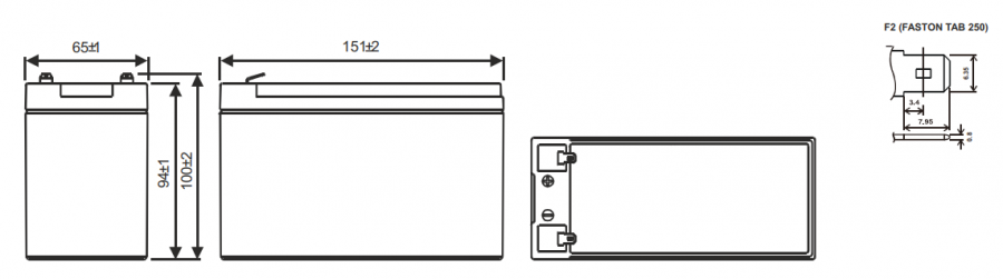 Компактные размеры аккумулятора WBR GP1272 F2